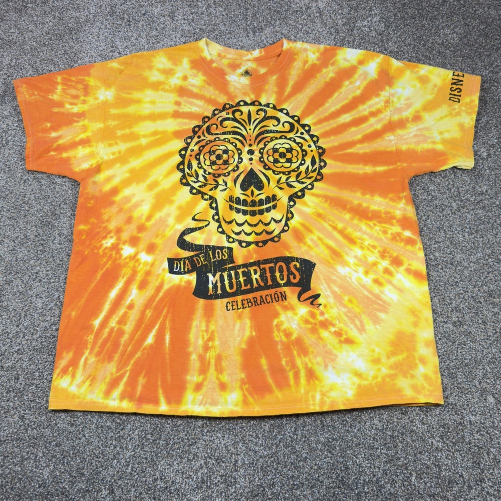Disney Parks Dia De Los Muertos Sugar Skull Tie Dye Shirt XXL Disneyland Orange